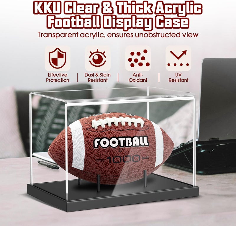KKU Football Display Case, Acrylic Football Case with Wooden Base One-Piece Design, Autographed Football Holder for Football Fans & Collectors, Sports Collectibles, No Assembly Required - Black - Image 4